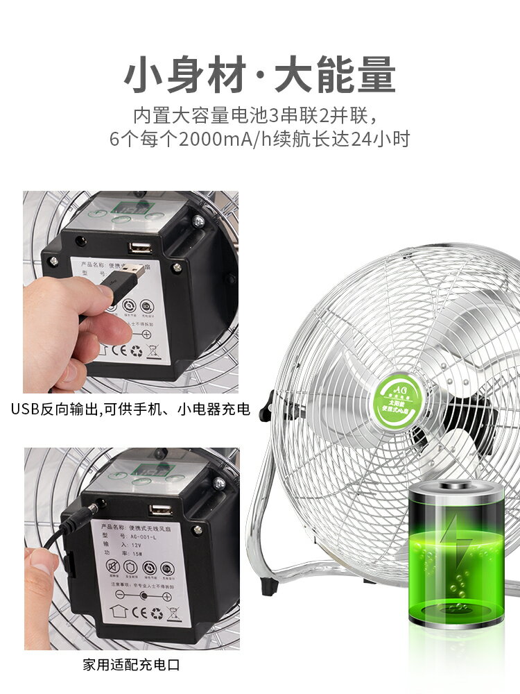 {可打統編 保固一年}可充電電風扇靜音戶外家用大風力12v便捷式擺攤太陽能無線趴地扇 2