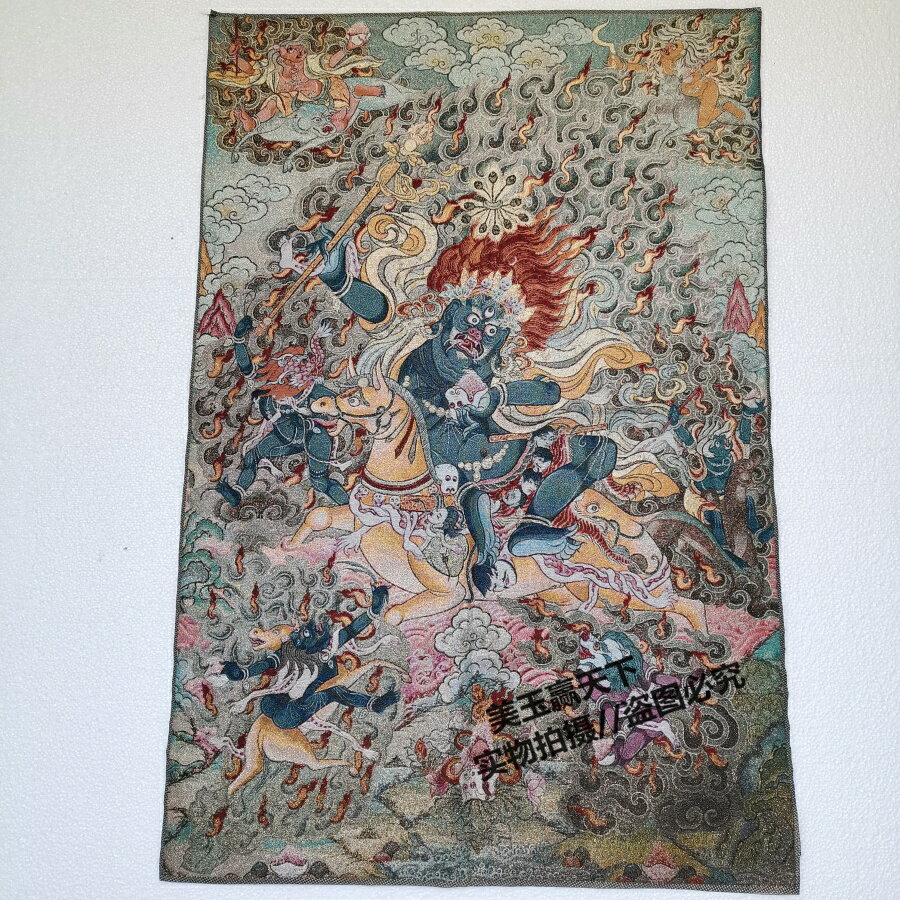 唐卡刺繡 吉祥天母刺繡畫 織錦布畫絲織畫西藏密宗掛畫 壁畫