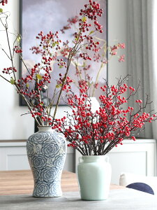 北美冬青仿真花仿真植物中式氣韻紅漿果枝新中式客廳假花造景裝飾