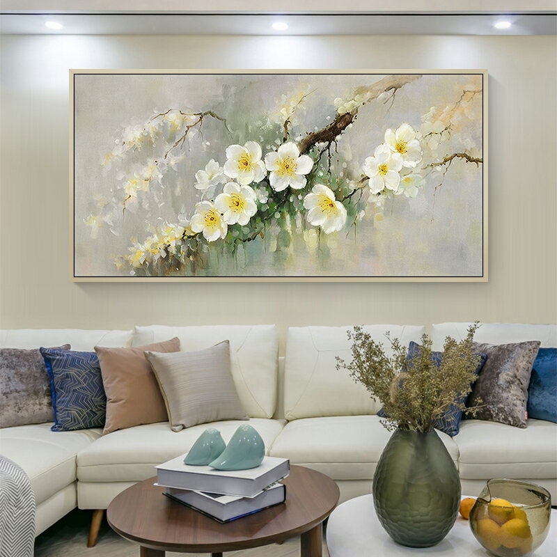 美而居純手繪油畫花卉梨花開輕奢美式抽象簡約客廳沙發床頭背景墻裝飾畫酒店