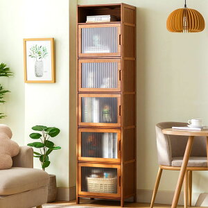 書櫃子簡易落地書架靠墻置物架實木多功能收納櫃客廳臥室小儲物櫃-快速出貨