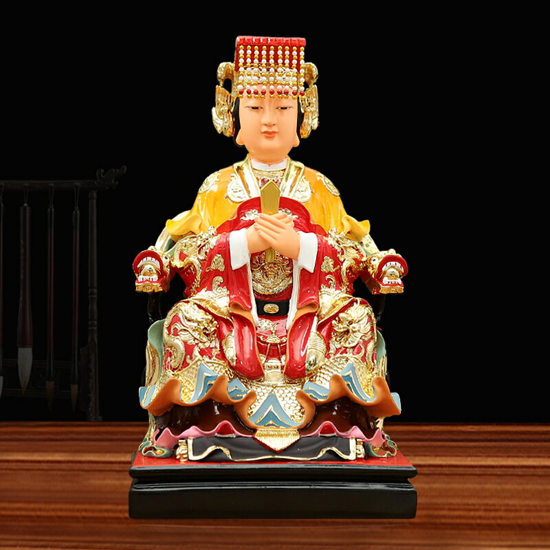 媽祖娘娘神像家用供奉天上圣母樹脂擺件16寸天后天妃海神媽祖佛像| 銀