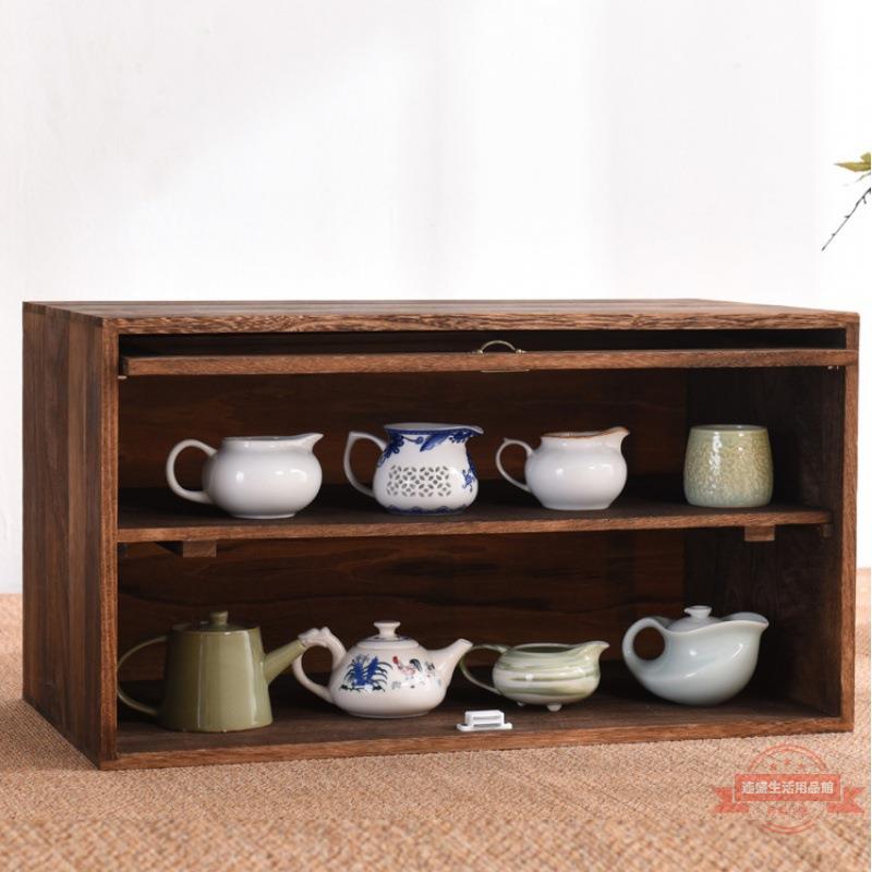 茶具茶壺收納柜防塵實木儲物柜玻璃展示柜整裝斗柜茶架| 連盛| 樂天市場
