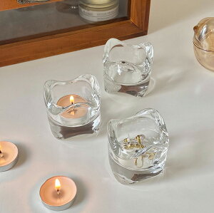 元氣角落 ins波浪曲邊玻璃燭臺北歐風格簡約浪漫桌面裝飾燭杯擺件