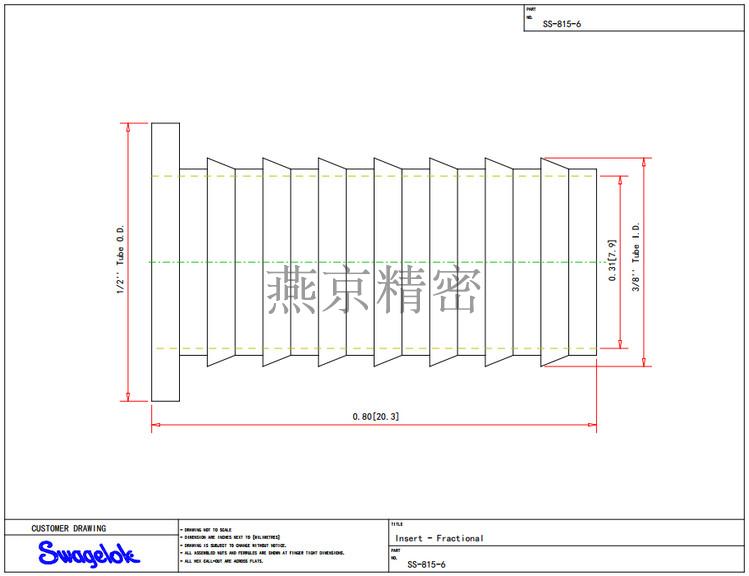 Swagelok SS-815-6 不銹鋼管子插入件1/2 in. 外徑x3/8 . 內徑| 協貿