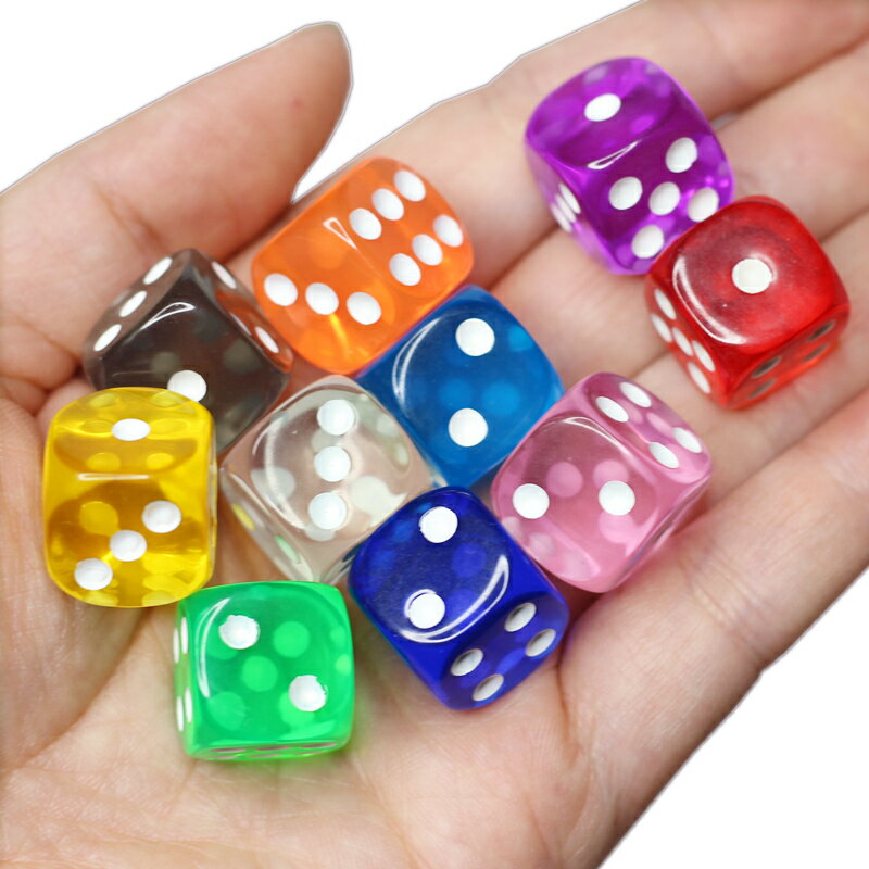 點數彩色透明骰子數字篩子教具喝酒大話骰游戲道具骰盅色子10顆