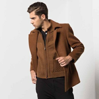 毛呢外套羊毛大衣-立領假兩件修身短款男外套2色73pm5【獨家進口】【米蘭精品】