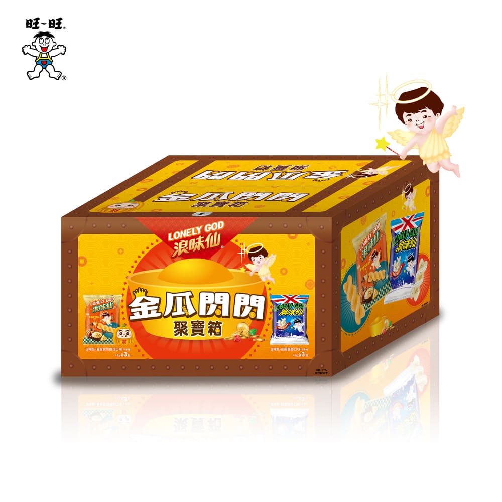 LONELY GOD 浪味仙 金瓜閃閃聚寶箱(洋芋捲) 279G ★金瓜閃閃，好運開箱！★台灣人最愛的諧音梗，金光寶藏視覺箱設計 2