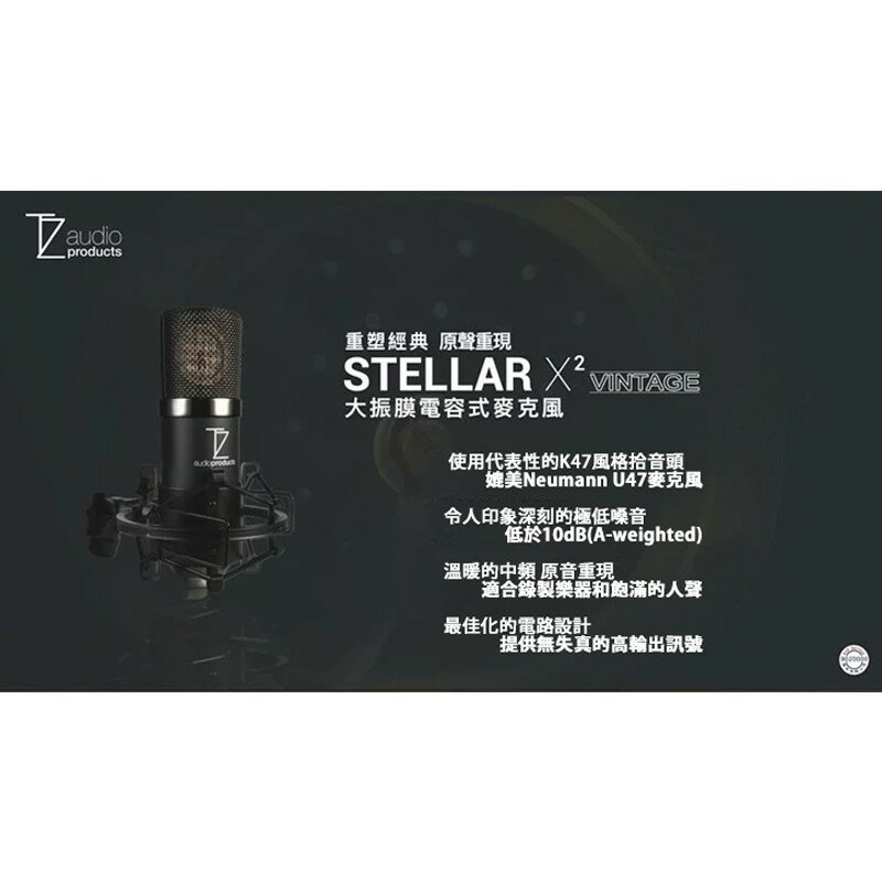 【EC數位】TechZone Stellar X2 Vintage 大振膜電容式麥克風套裝組 心型指向 直播 人聲 樂器 EC數位