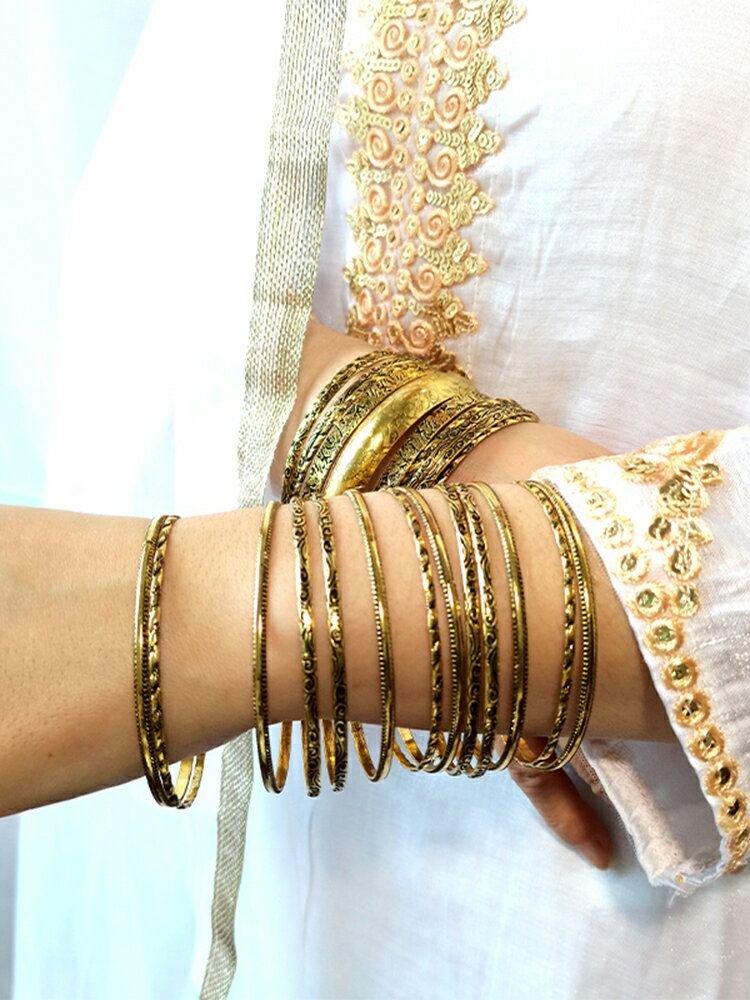 原創復古手鐲女小眾設計感古風印度異域舞蹈鍍金飾品肚皮舞手鏈潮