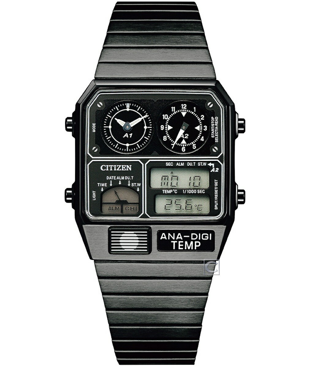 CITIZEN 星辰錶 Chronograph 復古計時電子腕錶(JG2105-93E)-32.5 x 40.6mm-黑面鋼帶【刷卡回饋 分期0利率】【APP下單22%點數回饋】