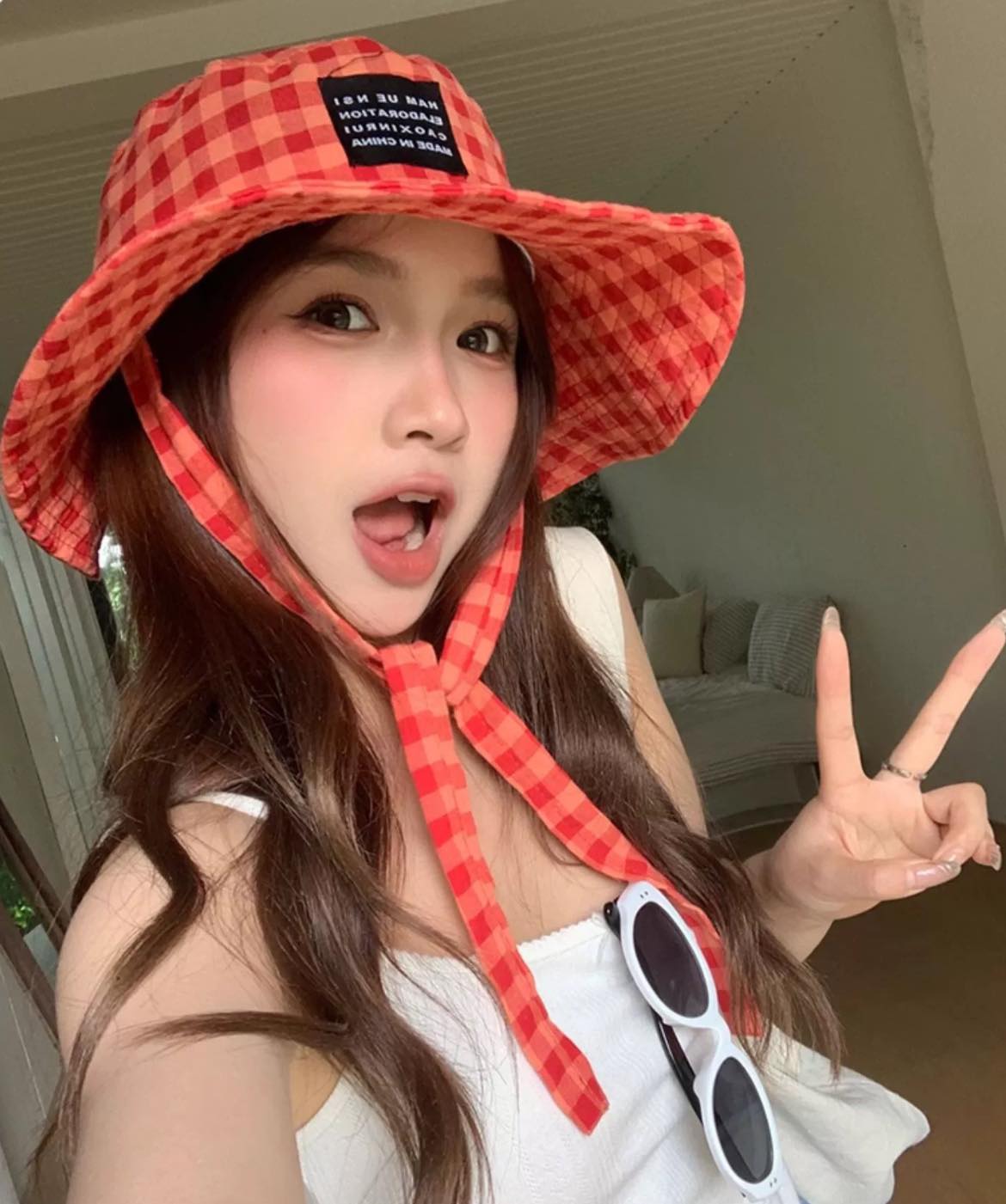 日系甜美格紋薄款遮陽漁夫帽