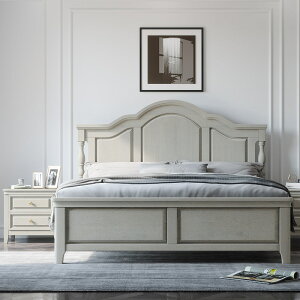 優樂悅~輕奢灰色美式實木床 簡約1.5米原木單人床1.8米主臥雙人婚床