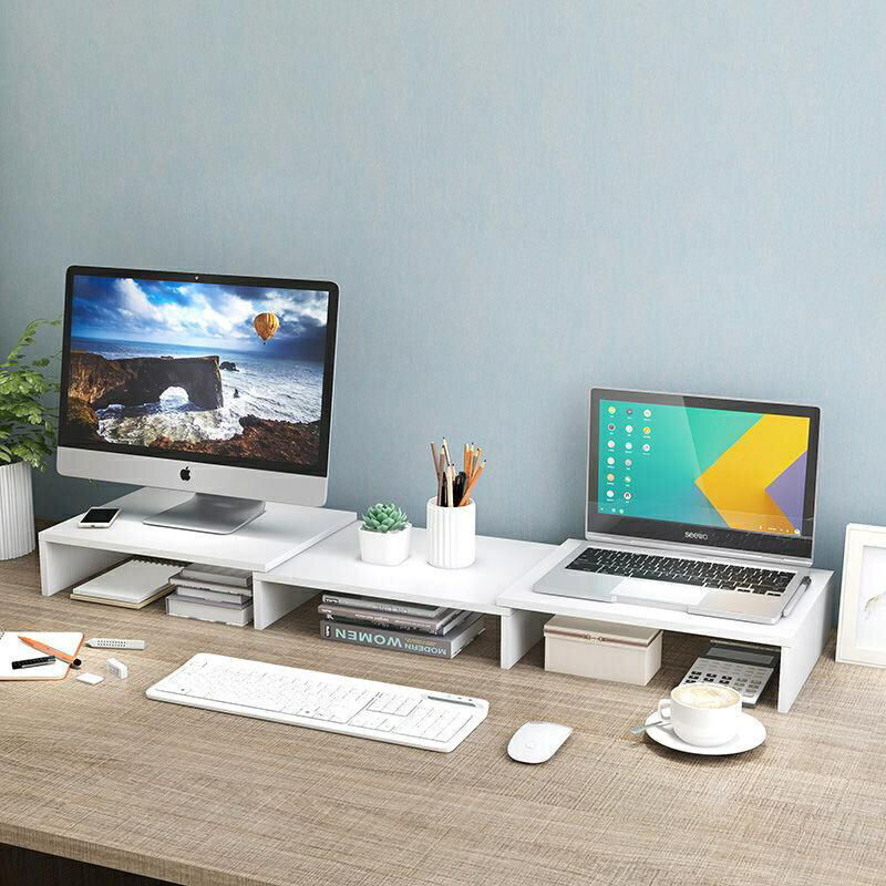 電視臺式顯示器電腦增高架可伸縮雙層桌面置物架宿舍辦公室收納架