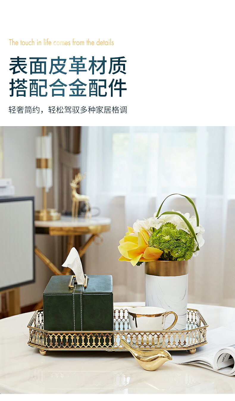 美式輕奢皮質紙巾盒客廳茶幾擺件歐式餐廳創意高檔北歐家用抽紙盒 7