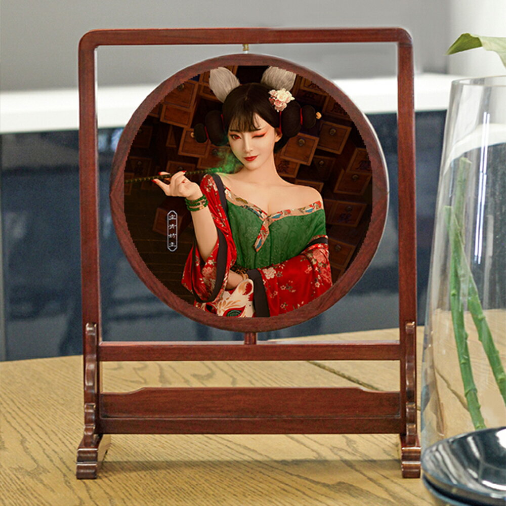 中式實木中國風婚紗照寫真照片擺臺雙面旋轉 新婚房裝飾擺件禮品 2