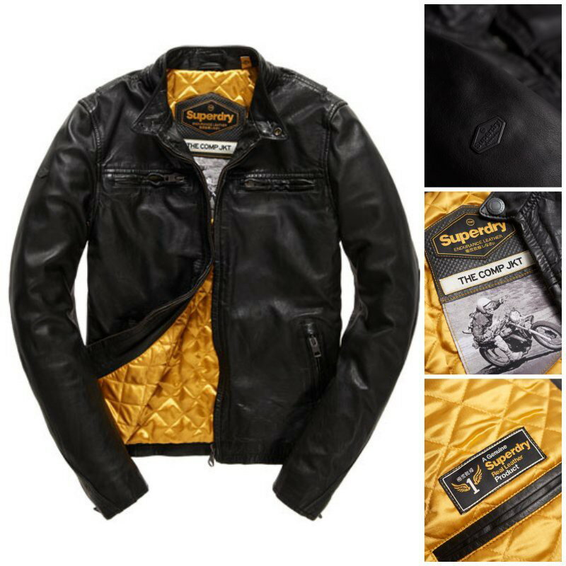 跩狗嚴選 !現貨24小時出貨! 正品 極度乾燥 Superdry Endurance Comp 黑色 真皮 皮衣 皮夾克 外套 騎士 無領