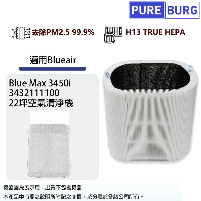 適用Blueair 3450i 3432111100 Blue Max抗PM2.5過敏原空氣清淨機HEPA活性碳濾網濾芯