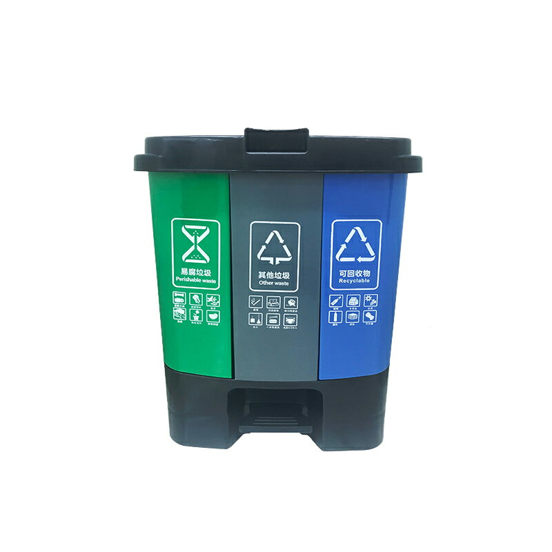 戶外垃圾桶 三合一腳踏垃圾分類垃圾桶三桶大號易腐公共場合戶外三分類商用『XY12858』
