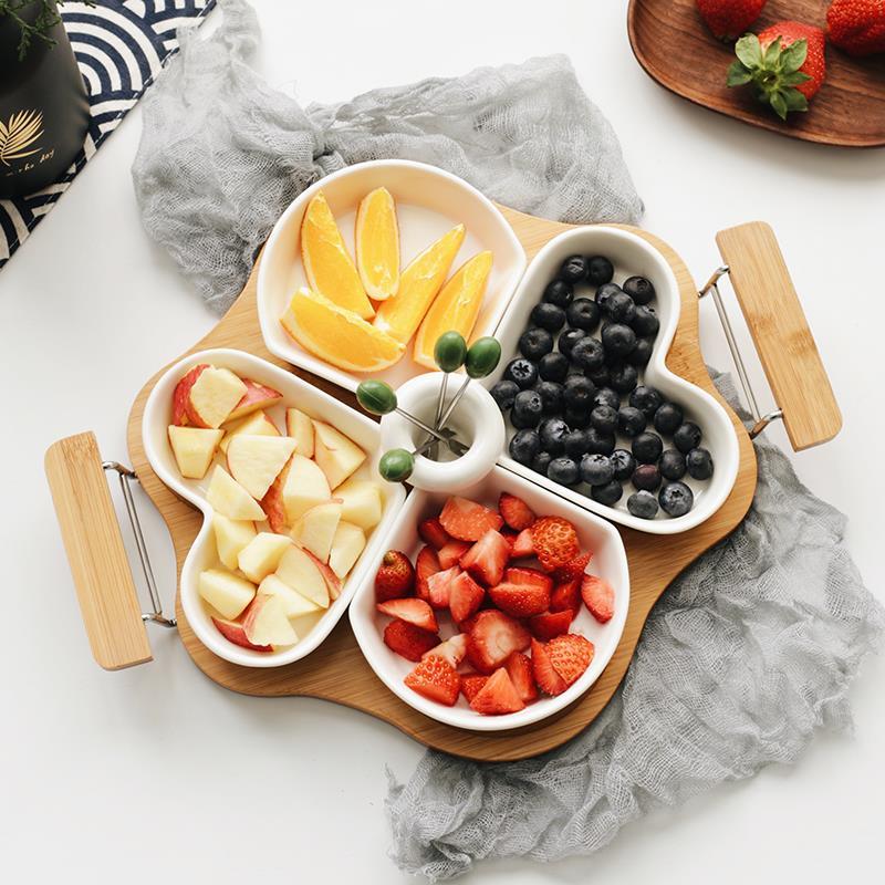 北歐創意陶瓷水果拼盤現代客廳水果盤甜點盤干果點心盤分格糖果籃