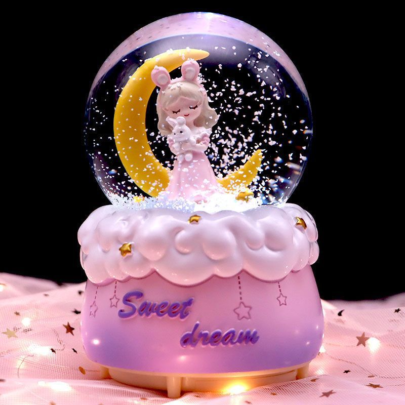 可愛卡通月亮公主音樂盒水晶球旋轉發光兒童閨蜜小女孩生日禮物
