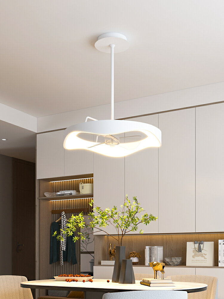 北歐餐廳隱形風扇燈吊扇燈簡約現代家用一體飯桌電扇吊燈餐桌燈具