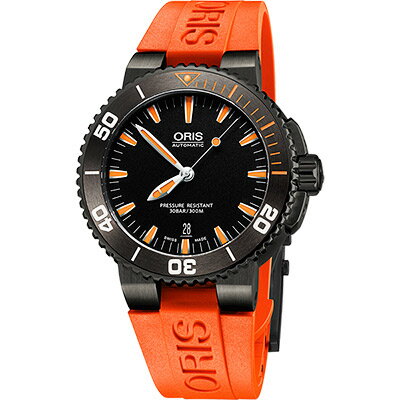 ORIS 豪利時 Aquis 時間之海系列潛水機械腕錶 0173376534259-0742632GEB 黑 橘 43mm