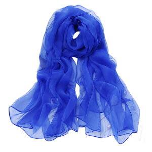 寶藍色絲巾女春秋薄寶石藍高貴百搭柔軟裝飾保暖純色桑蠶絲圍巾冬1入