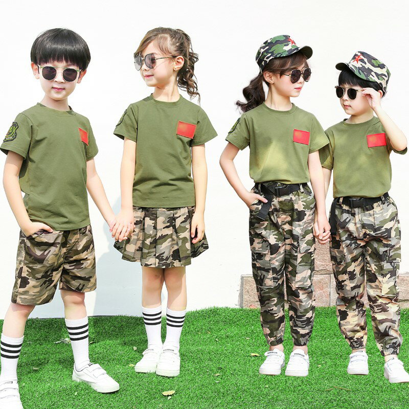 兒童迷彩服夏季小學生軍訓服夏裝兒童夏令營戶外 拓展服兒童軍裝