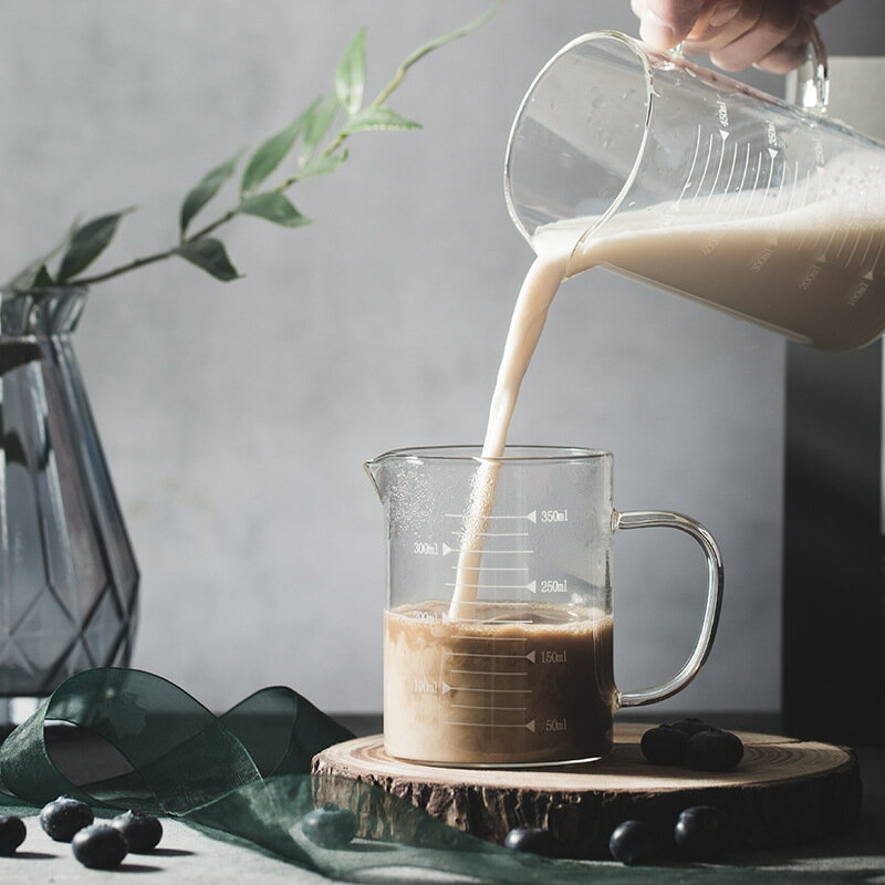 玻璃量杯加厚耐熱透明刻度杯帶蓋帶手把北歐ins水杯牛奶杯計量杯