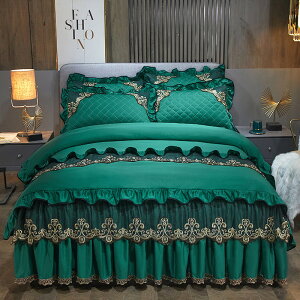 夾棉床裙四件套韓版蕾絲床罩套件1.8床花邊被套純色床套4件套2m床
