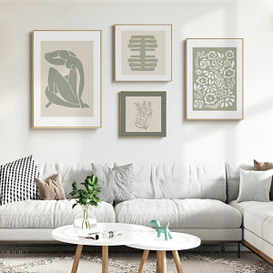 溫和傾訴 北歐文藝客廳裝飾畫沙發背景墻畫原木風灰綠色餐廳掛畫