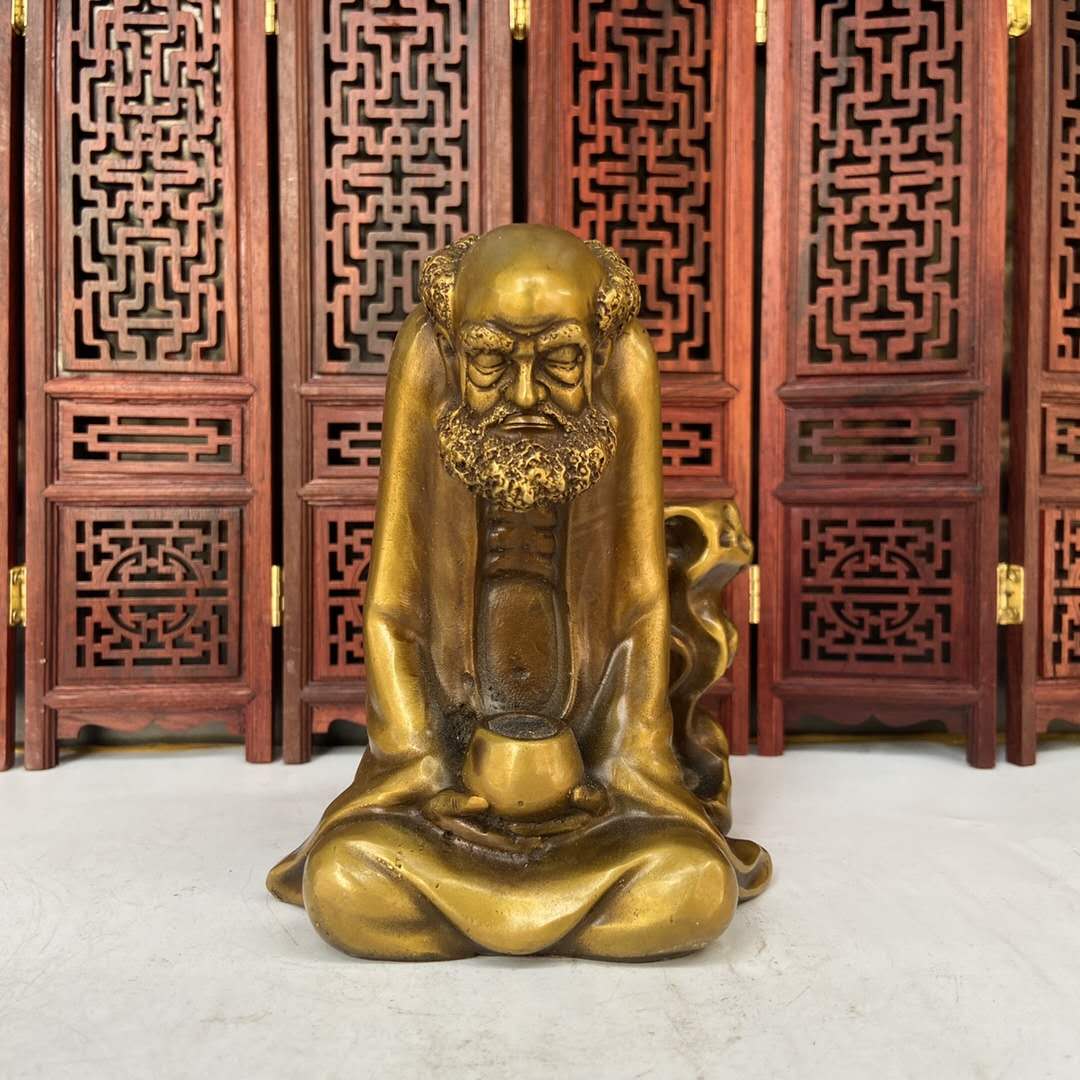 仿古純銅達摩祖師佛像倒流香擺件黃銅達摩香爐茶寵辦公室擺件