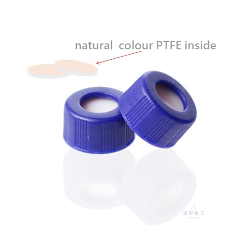vial瓶用蓋及本色PTFE/白Silicone墊片,2mL,9-425螺牙,藍色(低型)中孔,C0001381 | ALWSCI【東昇】