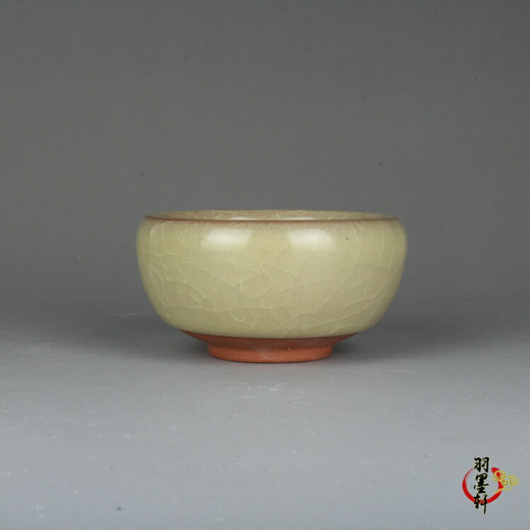 仿古宋哥窯裂紋米黃釉小茶杯古玩古董陶瓷器收藏品手工擺件