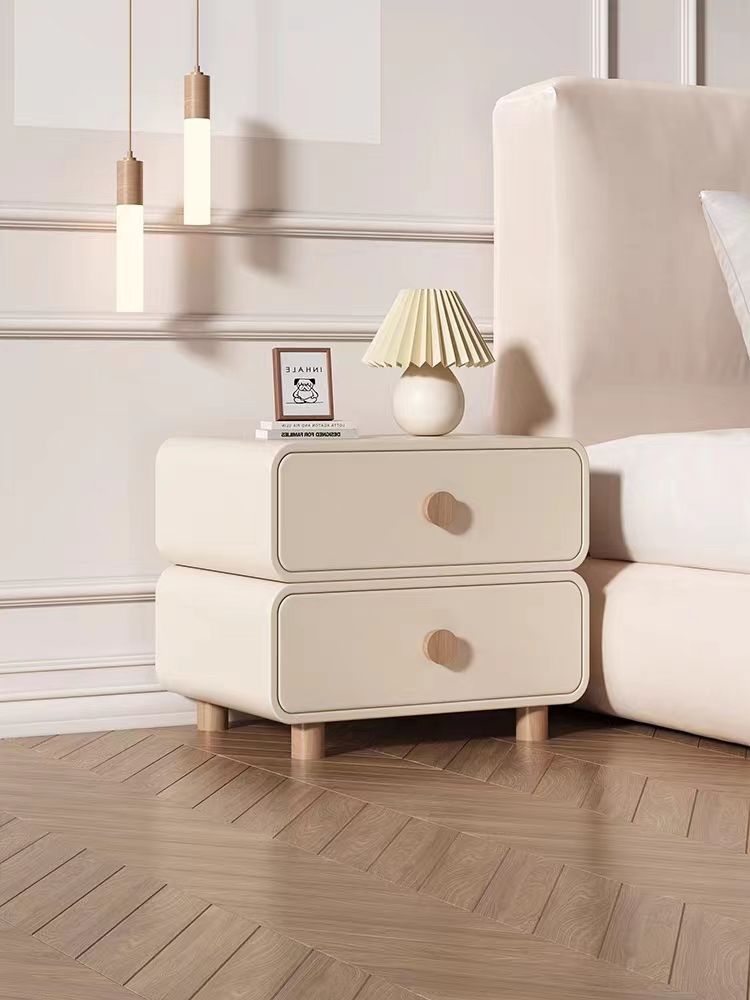 可開發票 奶油風輕奢床頭柜臥室家用現代簡約實木小型床邊柜極簡收納柜新款