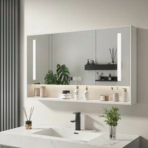智能浴室鏡柜單獨掛墻式衛生間帶燈除霧收納一體柜帶置物架鏡子