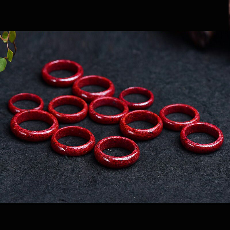 天然硃砂紫金砂指環晶體透光本命年平安戒指男女款網紅情侶對戒