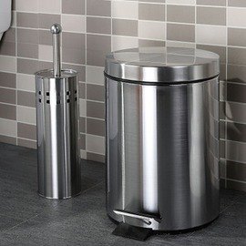不鏽鋼廁所垃圾桶腳踏5L+ 馬桶刷套裝 時尚創意衛生間通馬桶家用廚房-6001004