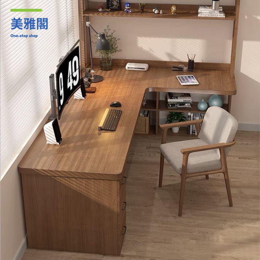 庫房現貨 電腦桌 職員桌 辦公桌 實木桌 賜道實用定製L型實木書桌書房必備多功能組合書櫃E0級環保確保健 免運開發票syse