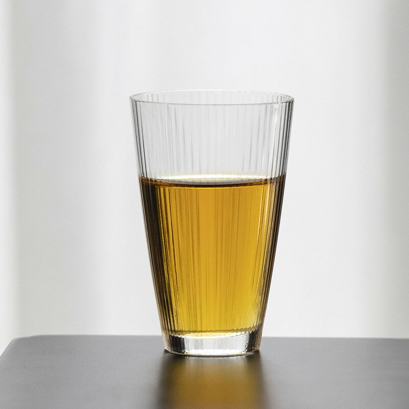 高檔玻璃功夫茶具茶杯現代家用喝水杯子辦公室簡約創意直紋啤酒杯