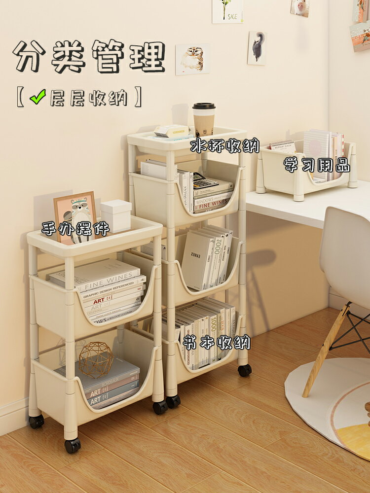 書桌下書架落地置物架可移動帶輪小推車桌旁桌面書本收納簡易書櫃