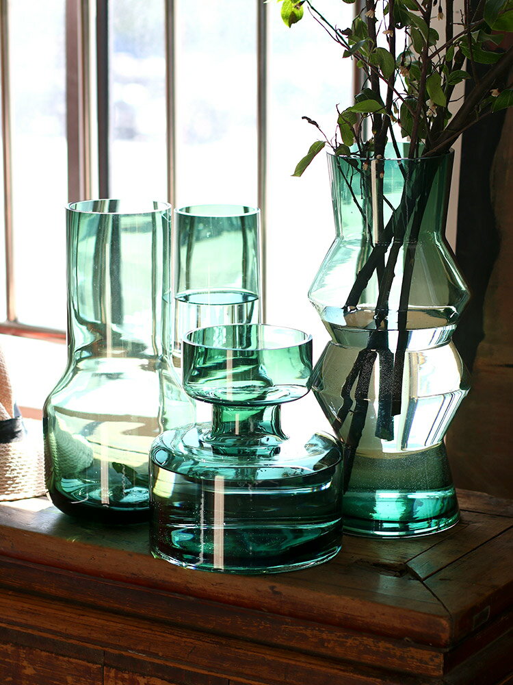 ins風祖母綠幾何花瓶玻璃透明水養插花花器北歐輕奢客廳擺件