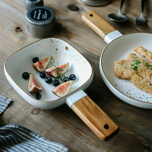創意陶瓷木把碗北歐彩繪木手柄文藝沙拉碗日式面碗一人食餐具湯碗