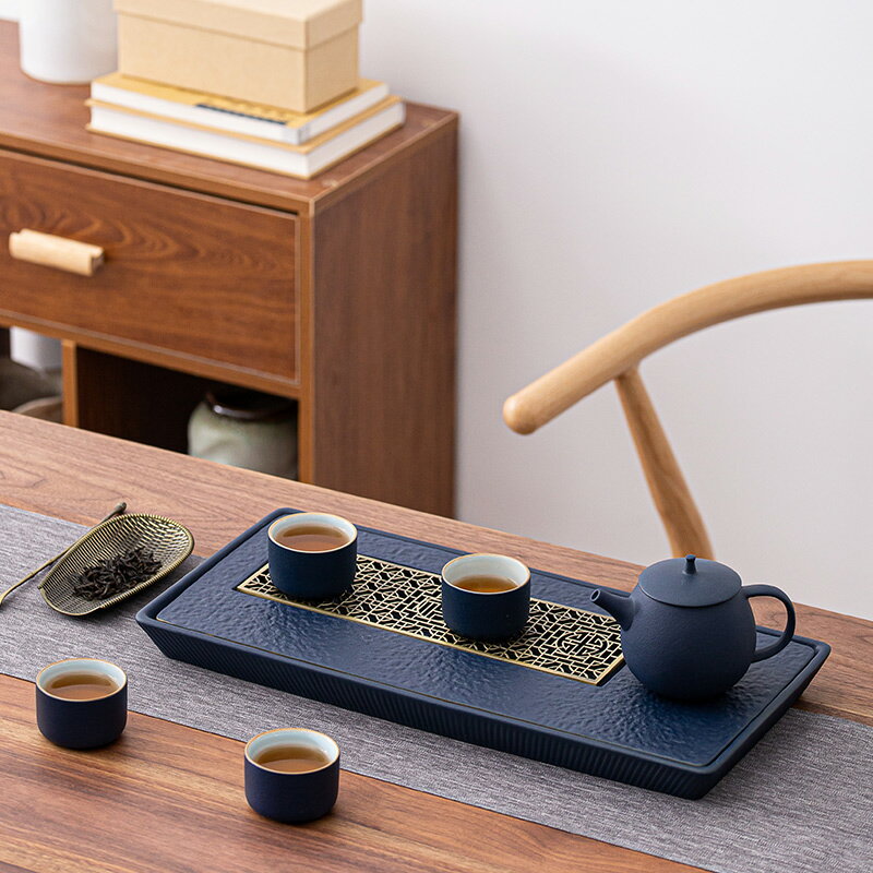 言和堂陶瓷茶盤家用小茶臺日式儲水式干泡茶臺長方茶海嵌入托盤
