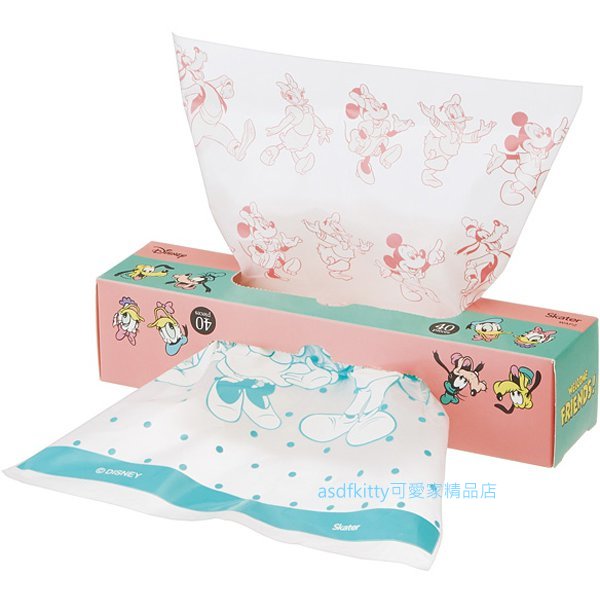 asdfkitty*迪士尼米奇家族盒裝塑膠袋-40入-點心袋/包裝袋-裝麵包.餅乾.糖果-20*30公分-日本正版商品