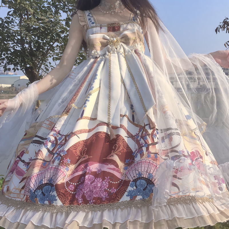 原創設計Lolita洋裝瑤池中華風漢元素jsk吊帶連衣裙洛麗塔