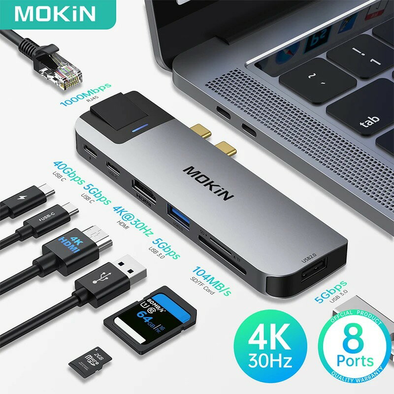 【日本代購】MOKiN HUB USB Type C 轉 HDMI 擴充座 HUB 3.0 100W PD USB-C 轉接器 Thunderbolt 3 適用於 PC Macbook Pro 筆記型電腦配件