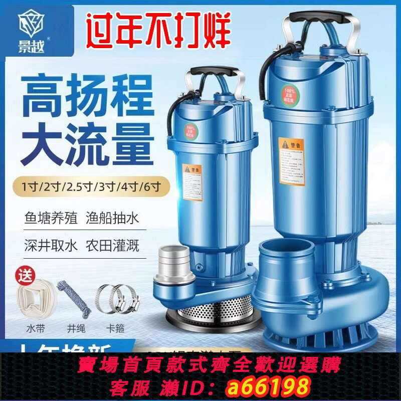 【臺灣公司 可開發票】景越家用小型潛水泵220v伏高揚程井用灌溉魚塘3寸4寸大流量抽水機