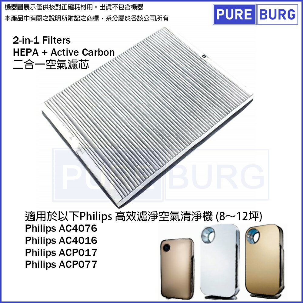 適用Philips飛利浦 高效濾淨AC4016 AC4076 空氣清淨機複合式含活性碳HEPA替換濾網濾芯